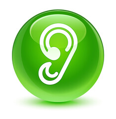 Ear icon glassy green round button