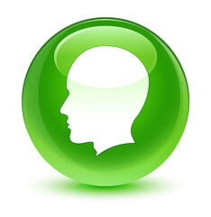 Head male face icon glassy green round button
