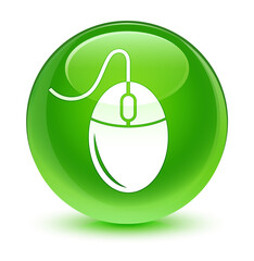 Mouse icon glassy green round button