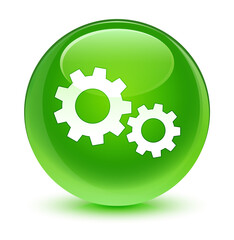 Process icon glassy green round button
