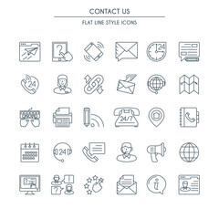 Contact us icons thin line set. Modern icons on theme customer service and support.