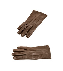 Sinlge brown leather glove isolated