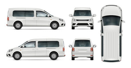 White car vector template for car branding and advertising. Isolated wagon set. All layers and groups well organized for easy editing and recolor. View from side, front, back, top.