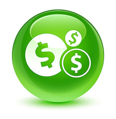 Finances dollar sign icon glassy green round button