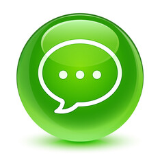 Talk bubble icon glassy green round button