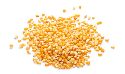 yellow grain corn isolated on white background, for popcorn