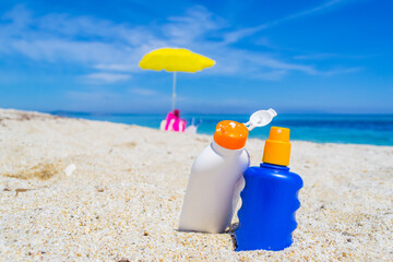 bottles on the sand