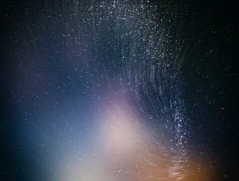 Starry sky illustration, stars and milky way on colored night sky with clusters of stars