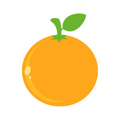 Orange Fresh Fruit With Green Leaf Simple Icon Flat Design. Illustration Isolated On White Background