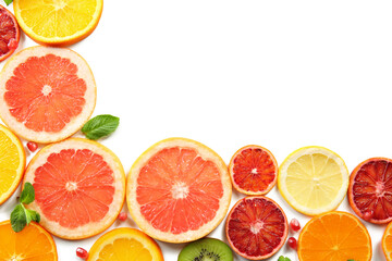 Citrus slices on white background