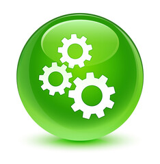 Gears icon glassy green round button