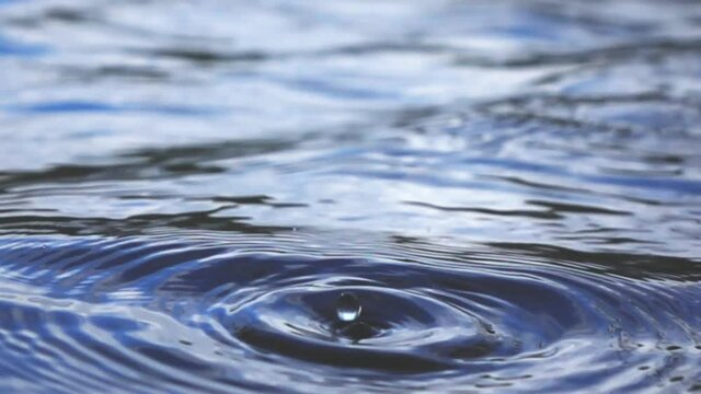 sea water surface with drop of falls, slow motion