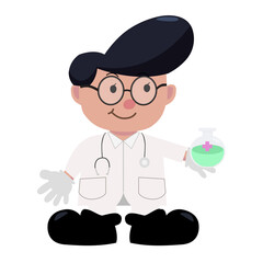 flat doctor hold water of drug for experimental cartoon character vector illustration with isolated white background
