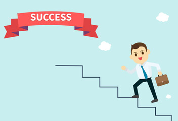 Employee walk and open red door with new job text vector illustration.Business man cartoon character design happy to new job