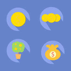 Coin icons with tree coin and bag coin and harmony background