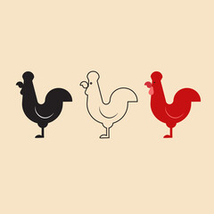 Cock simple design with silhouette,line and single colour 