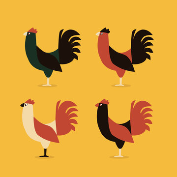 Roosters or corks fighter four style color with yellow background