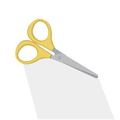 Flat yellow scissor and long shadow with isolated white background