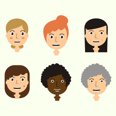 Set of men's faces expressing positive emotions. Human faces with smiles. web avatar icons. Vector flat design illustrations.
