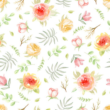 Seamless pattern with flowers. Watercolor hand drawn