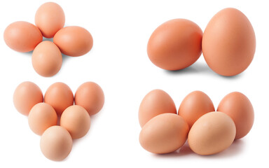 Eggs isolated on white background. Set or collection