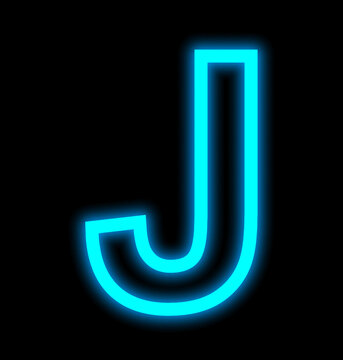 letter J neon lights outlined isolated on black