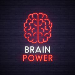 Brain neon sign. Neon sign, bright signboard, light banner. 