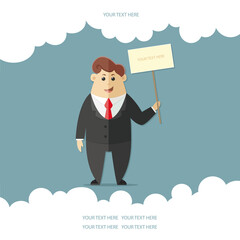Man in a suit with a red tie. Office worker, manager, accounts department, banker, businessman. Presentation guy for your design. Flat vector illustration