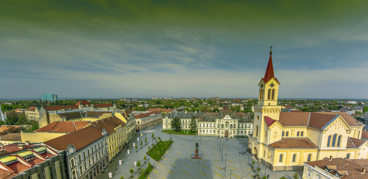 City landscape with sacral object ( church ), Zrenjnanin, Serbia