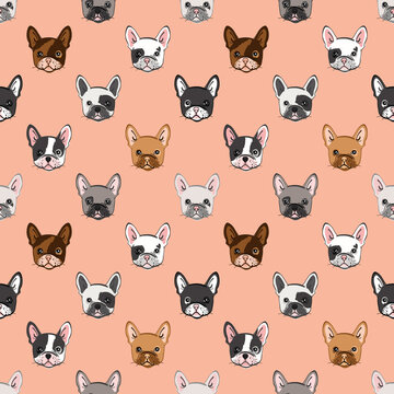 Seamless pattern with cute french bulldog. Vector illustration.