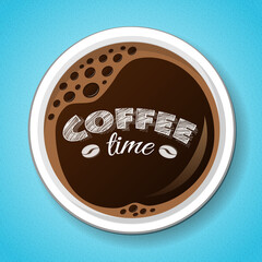 Cup of coffee - design on blue background. Vector.