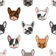 Fototapeta premium Seamless pattern with cute french bulldog. Vector illustration.