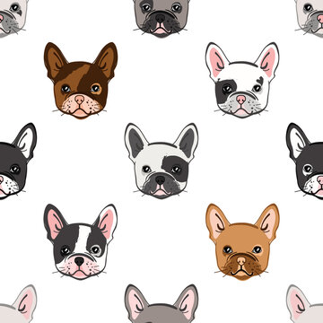 Seamless pattern with cute french bulldog. Vector illustration.