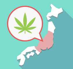 Long shadow Japan map with a marijuana leaf