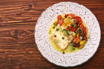 Baked feta cheese with cherry tomatoes