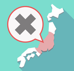 Long shadow Japan map with an x sign