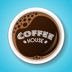 Cup of coffee - design on blue background. Vector.