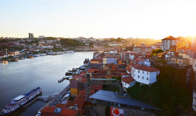 River Douro and city during Sunset, seen from Ponte Luis at Sunset - Porto, Portugal