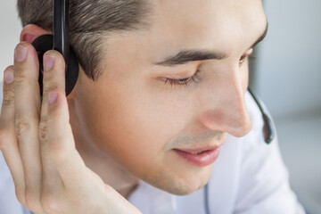 Call center agent talking to a client
