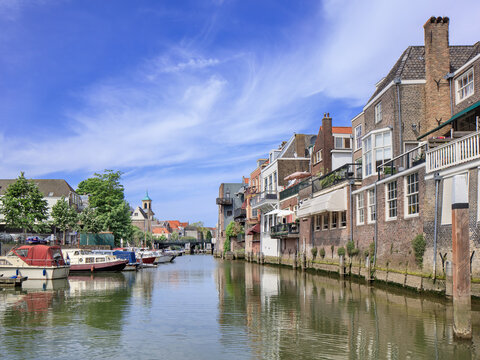 Ancient canal in the historical inner city of Dordrecht, The Netherlands