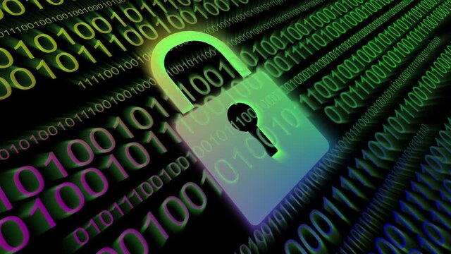 4k,Digital Padlock Cyber Security Concept,Binary source code,data digital display,future tech background.