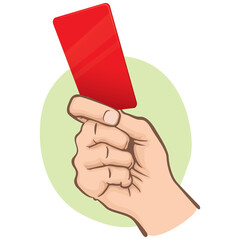 Illustration of Caucasian person, hand holding a red card. Ideal for sports catalogs, informative and institutional guides