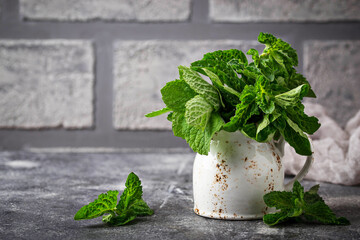Bunch of fresh mint in a pot