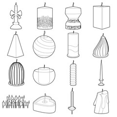 Candle forms icons set, outline style
