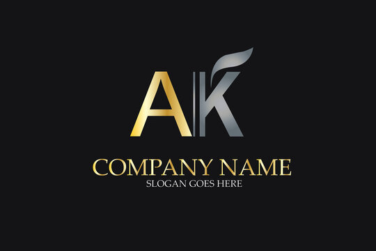 AK  Letter Logo Design in Golden and Metal Color