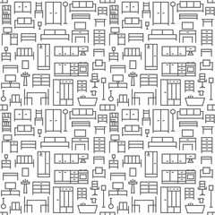 Furniture themed vector seamless outline pattern background 1
