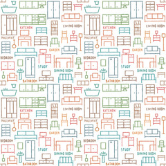 Hand drawn furniture themed vector seamless pattern background 2