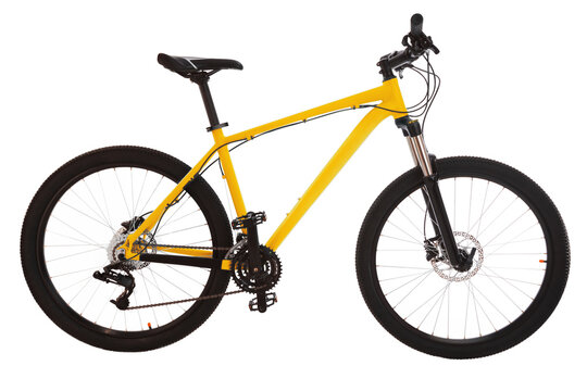 Yellow  mountain bike isolated on white background