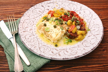 Baked feta cheese with cherry tomatoes