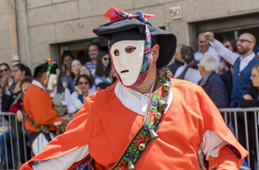 SASSARI, ITALY - May 21th, 2017 - Sardinian ride parade - Man dressed in Sardinian traditional costumes -  Issohadores from Mamoiada